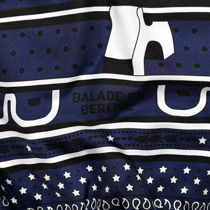 Hermes Silk Balade En Berline Froufrou Scarf 70 Marine White Black 5 of 5