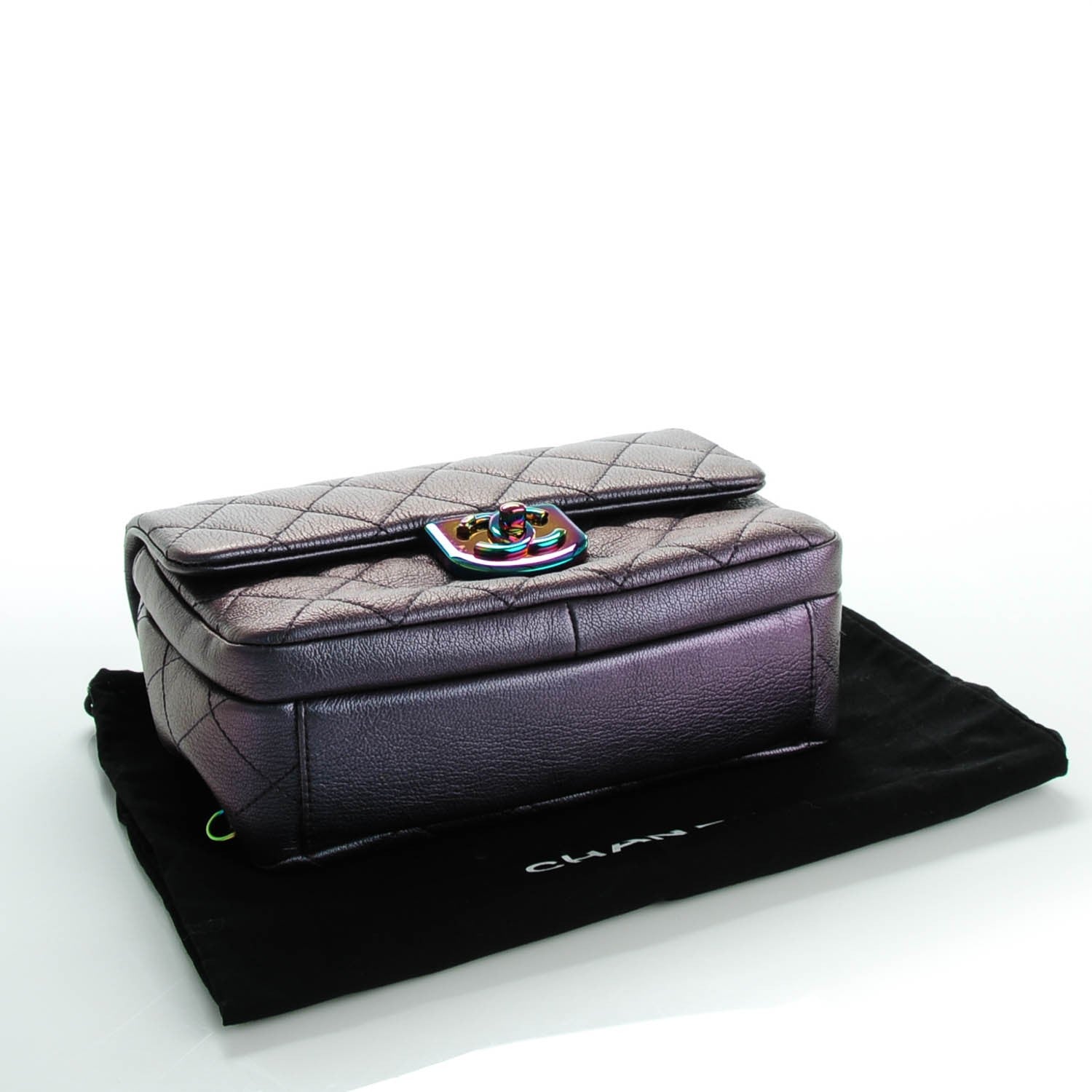 Chanel Iridescent Goatskin Quilted Small Double Carry Waist Chain Flap Purple 4 of 7