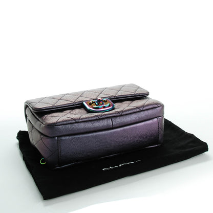 Chanel Iridescent Goatskin Quilted Small Double Carry Waist Chain Flap Purple 4 of 7