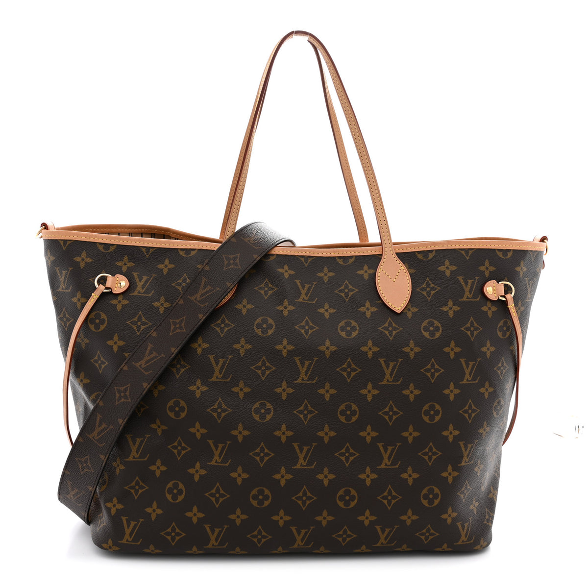Monogram Stamped Inside Out Neverfull Bandouliere GM Beige