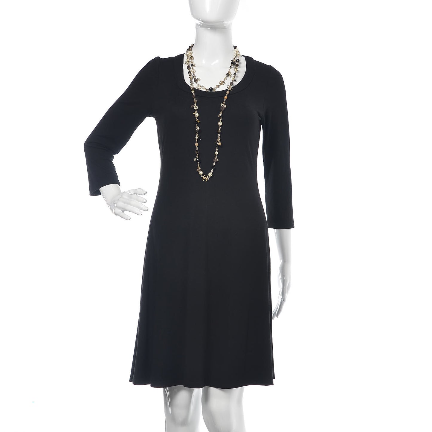 Pearl Crystal Bead CC Long Necklace Black