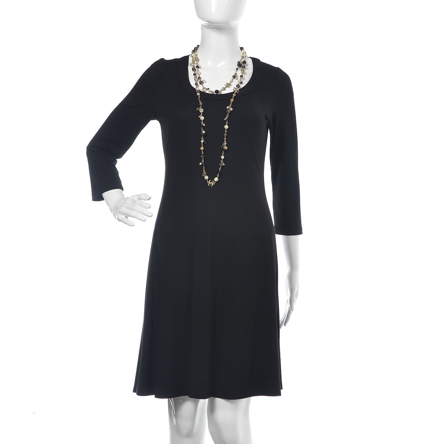 Chanel Pearl Crystal Bead CC Long Necklace Black 2 of 4