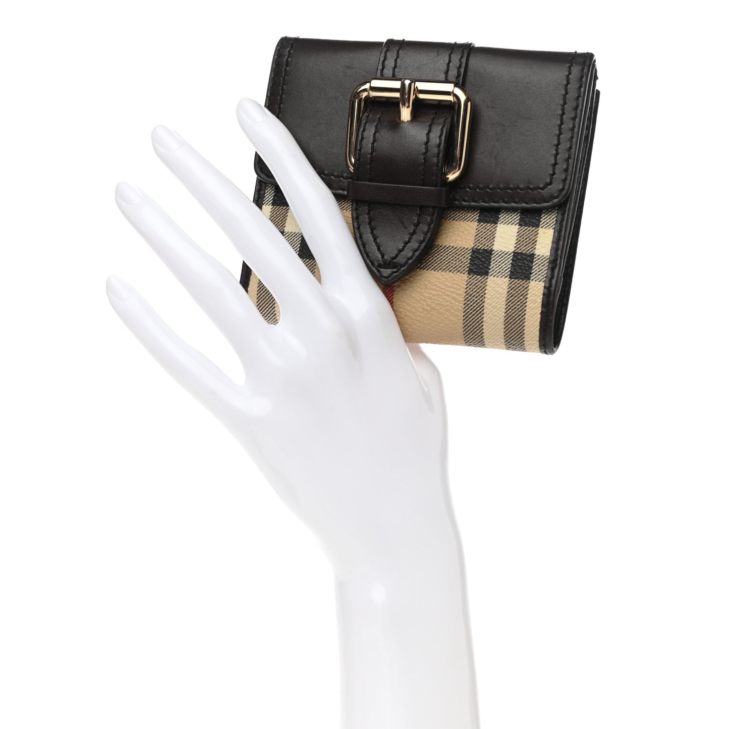 Calfskin House Check Compact Wallet Black