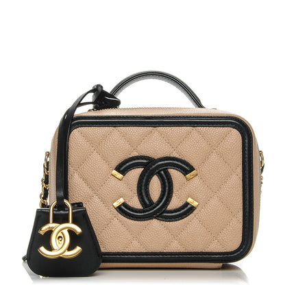 Chanel Caviar Quilted Small CC Filigree Vanity Case Beige Black 1 of 7