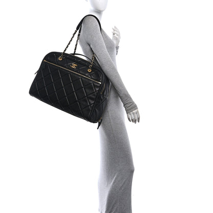 Chanel Shiny Grained Calfskin Quilted Travel Bowling Bag Black 2 of 10