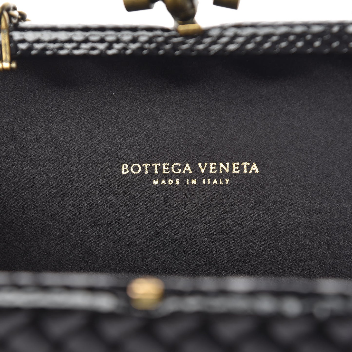 Satin Ayers Intrecciato Chain Knot Clutch Black
