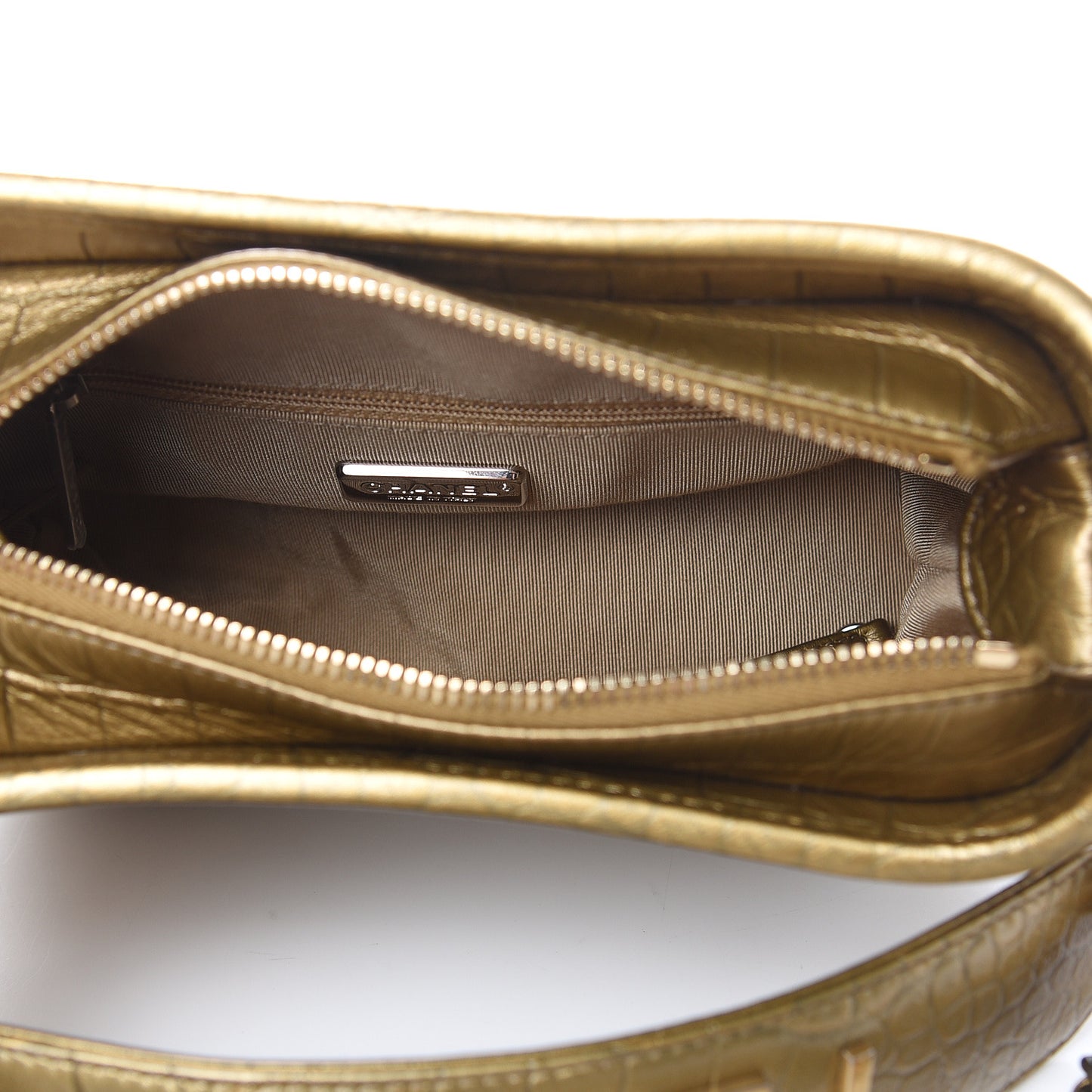 Metallic Calfskin Crocodile Embossed Cocodile Small Gabrielle Hobo Gold