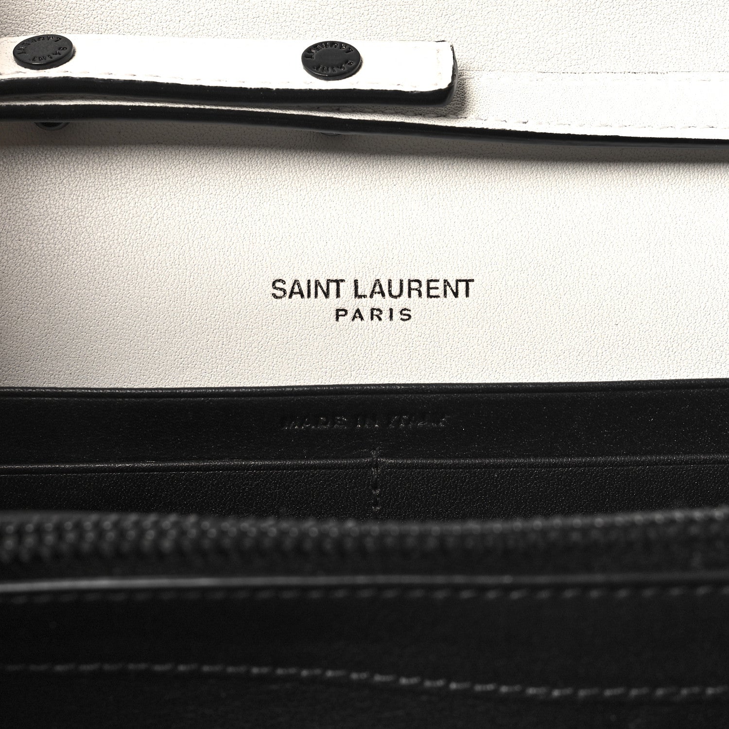 Saint Laurent Grain De Poudre Square Dot Print Monogram Chain Wallet White Matte Black 6 of 11