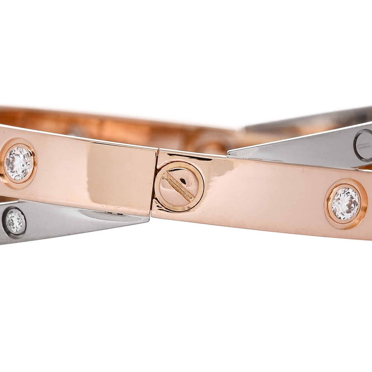 18K Pink White Gold 12 Diamond Double LOVE Bracelet 17