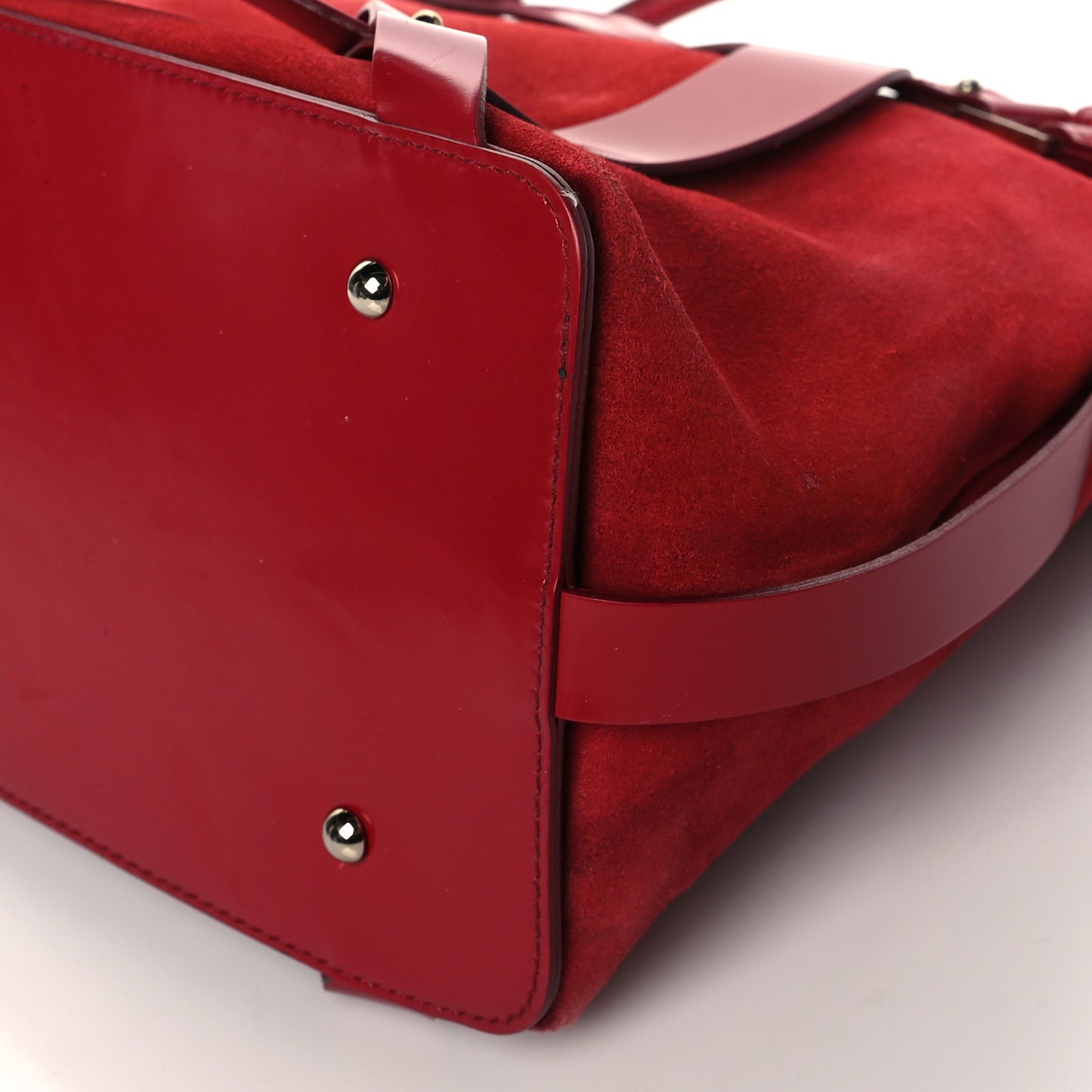 Suede Smooth Calfskin Logo Tote Red
