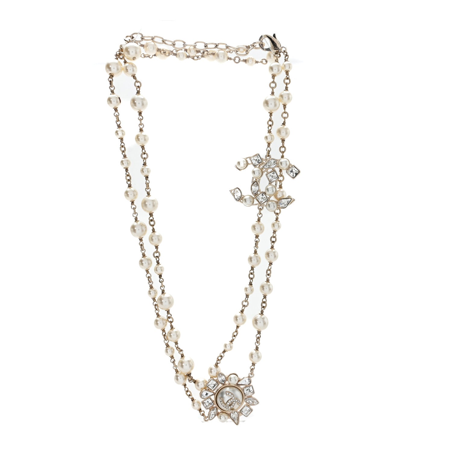 Chanel Pearl Crystal CC Long Necklace Gold 3 of 5