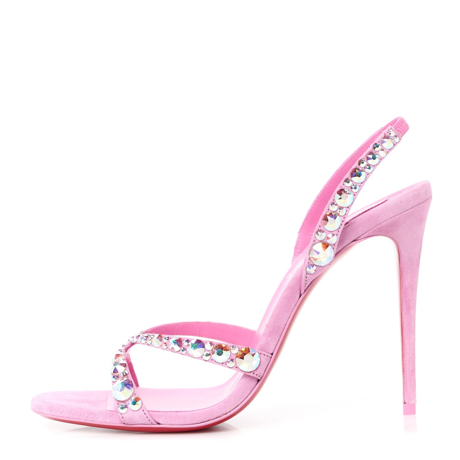 Christian Louboutin Veau Velours Crystal Embellished Emilie 10 Sandals 37.5 Pink 1 of 7