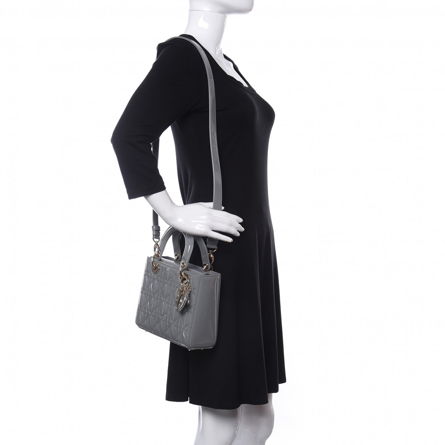 Patent Cannage Small Lady Dior Grey