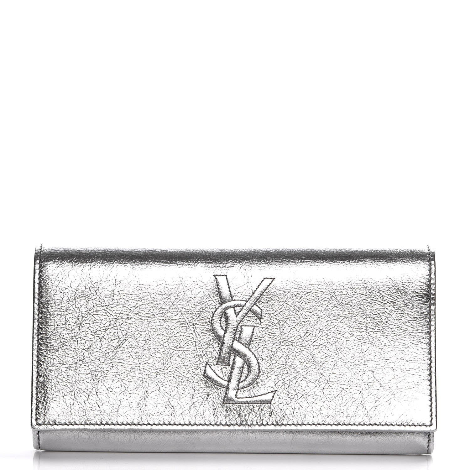 Saint Laurent Metallic Calfskin Belle De Jour Wallet Moon 1 of 8