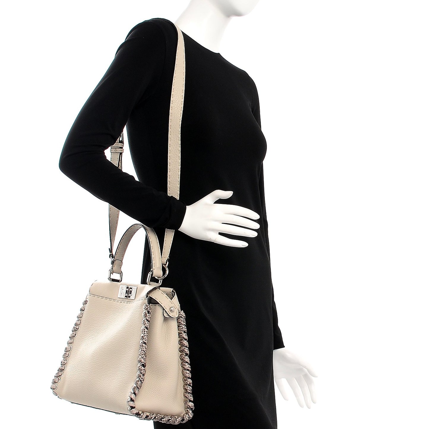 Cuoio Romano Selleria Elaphe Lace Up Medium Peekaboo Iconic Satchel Latte Taupe