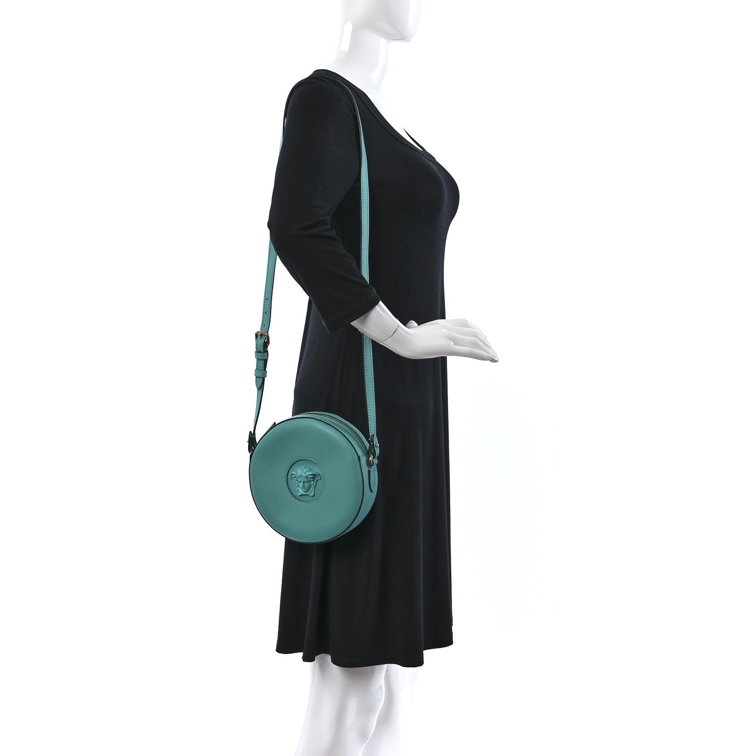 Versace Calfskin La Medusa Round Camera Bag Turquoise 2 of 8