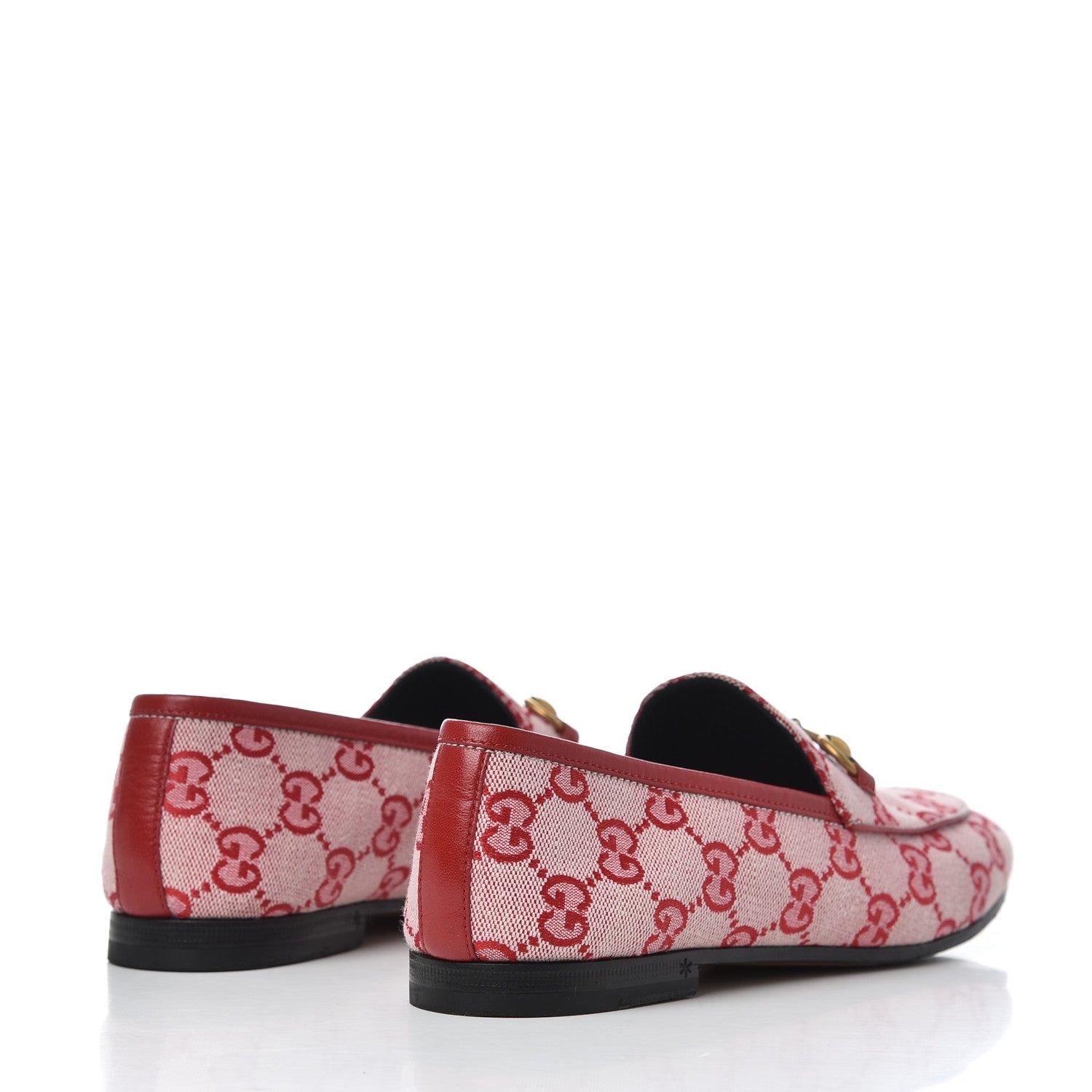 Gucci Canvas GG Monogram Horsebit Womens Jordaan Loafers 36.5 Gardenia Hibiscus Red 4 of 15
