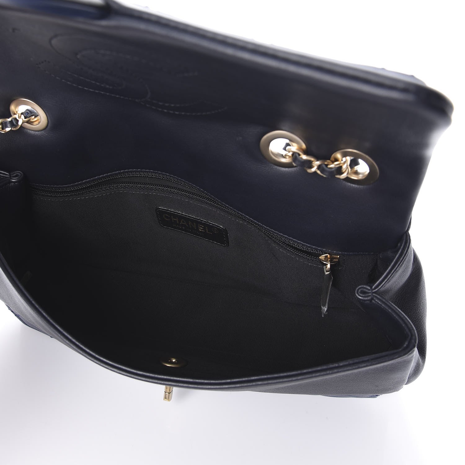 Chanel Lambskin Quilted Medium Graphic Flap Navy Black 5 of 10