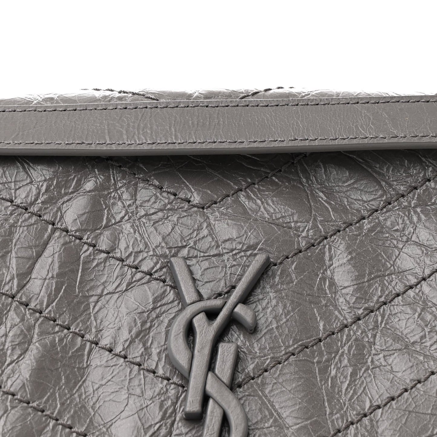 Crinkled Calfskin Matelasse Monogram Medium Niki Chain Satchel Fog