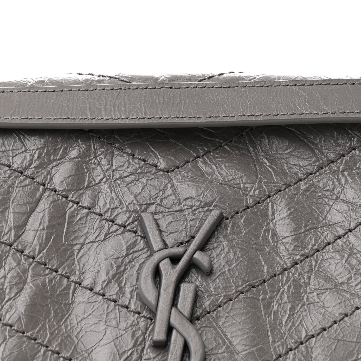 Saint Laurent Crinkled Calfskin Matelasse Monogram Medium Niki Chain Satchel Fog 8 of 10
