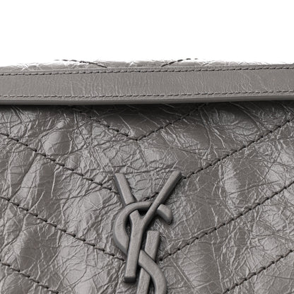 Saint Laurent Crinkled Calfskin Matelasse Monogram Medium Niki Chain Satchel Fog 8 of 10