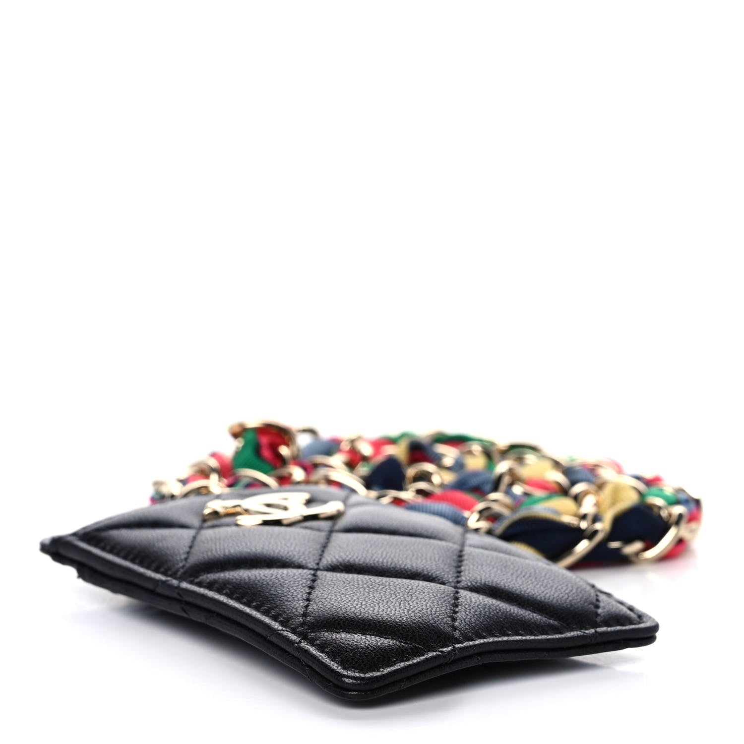 Chanel Shiny Lambskin Ribbon Quilted Card Holder On Chain Black 3 of 7