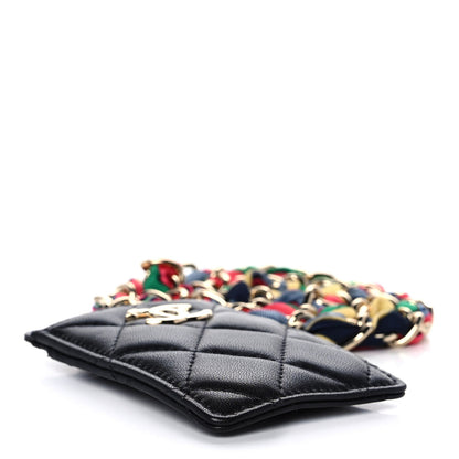 Chanel Shiny Lambskin Ribbon Quilted Card Holder On Chain Black 3 of 7