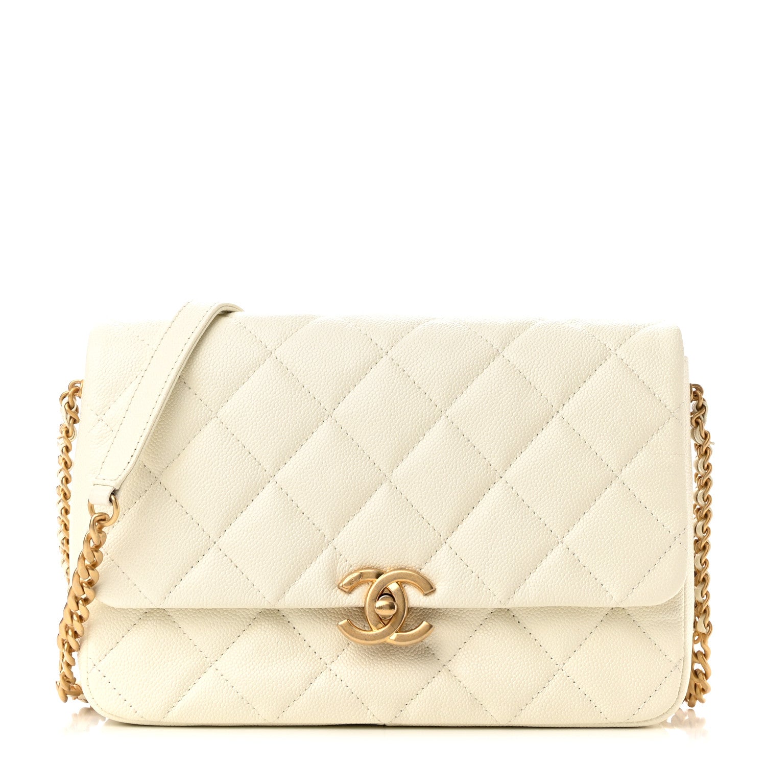 Chanel Shiny Caviar Quilted Large Chain Melody Flap White 1 of 13
