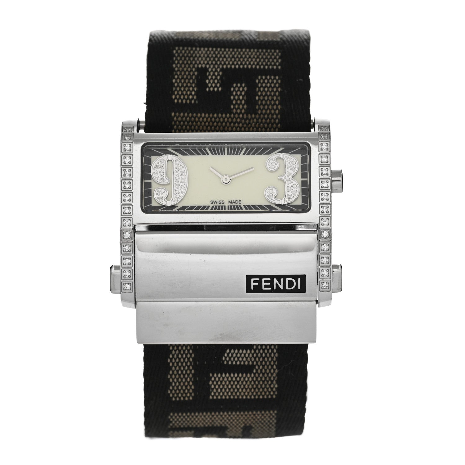 Fendi Stainless Steel Canvas Diamond 38mm Zip Code Quartz Watch 1 of 5