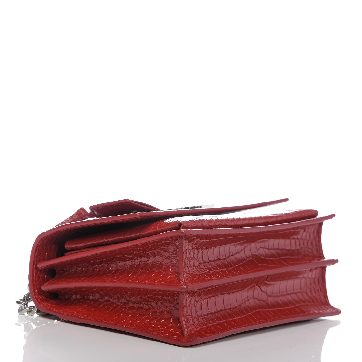 Saint Laurent Calfskin Crocodile Embossed Medium Monogram Sunset Rouge Eros 4 of 10