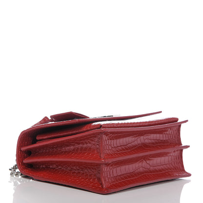 Saint Laurent Calfskin Crocodile Embossed Medium Monogram Sunset Rouge Eros 4 of 10