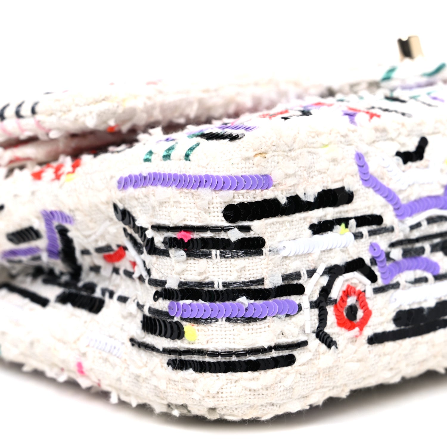 Chanel Tweed Braid Sequin Medium Double Flap White Purple Multicolor 9 of 10