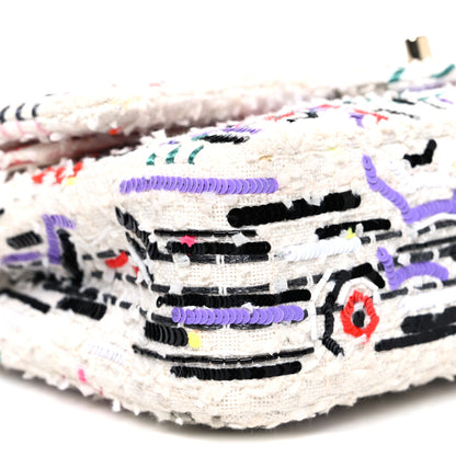 Chanel Tweed Braid Sequin Medium Double Flap White Purple Multicolor 9 of 10