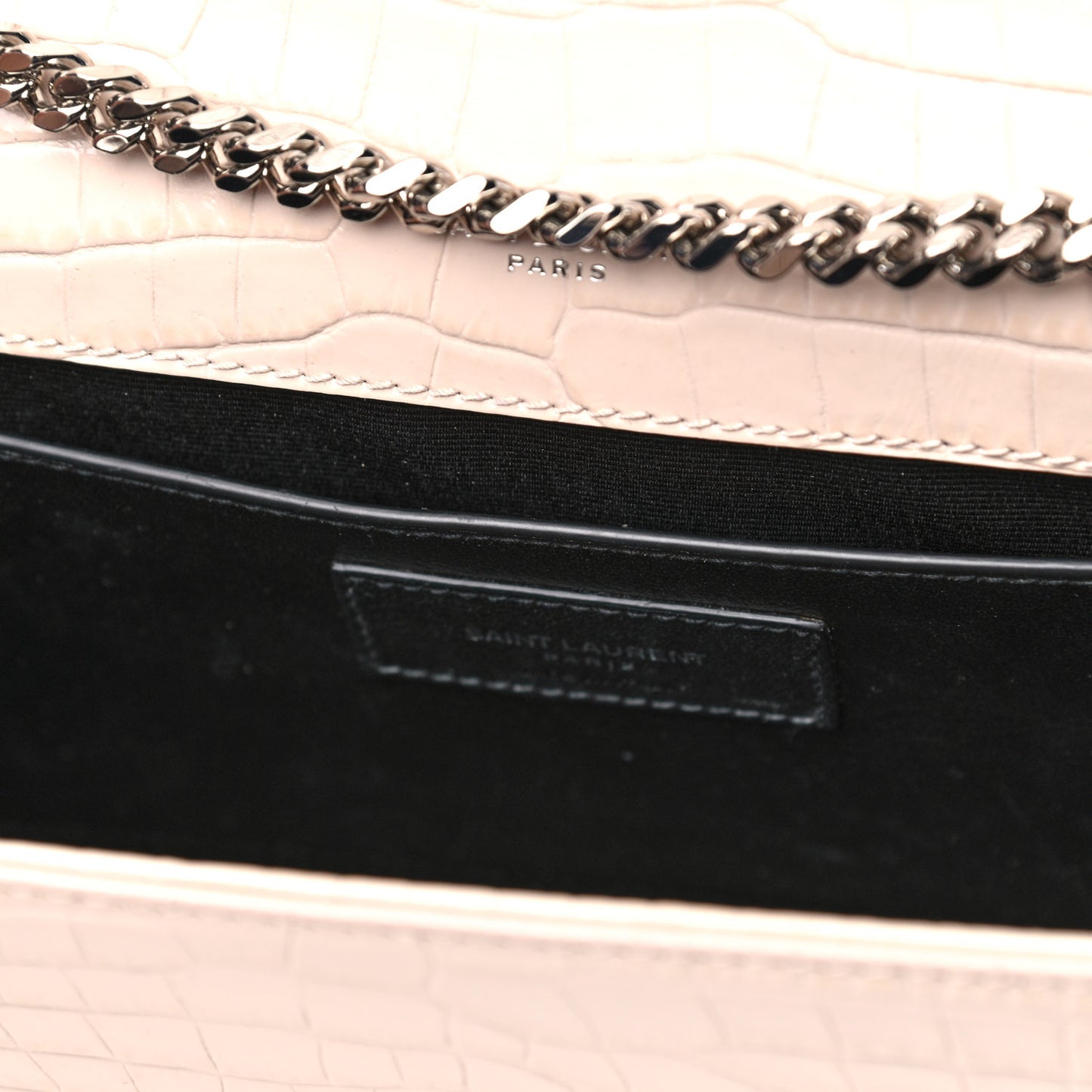 Calfskin Crocodile Embossed Medium Classic Monogram Kate Tassel Satchel Powder Pink