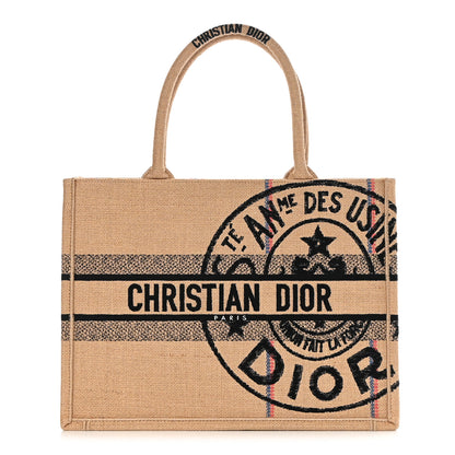 Christian Dior Canvas Jute Embroidered Medium Book Tote Black Beige 1 of 11
