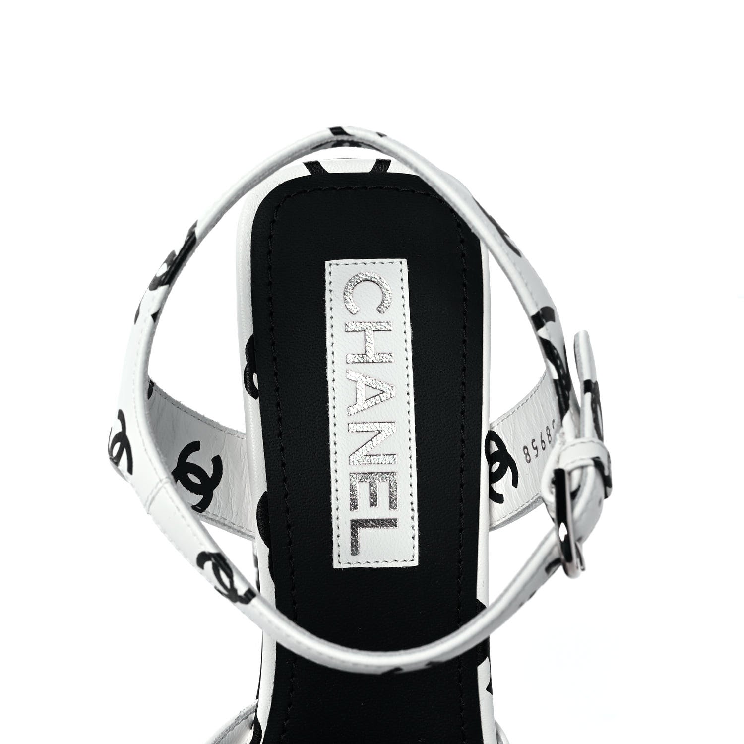Chanel Printed Lambskin Coco Beach Platform Sandals 40 White Black 7 of 9