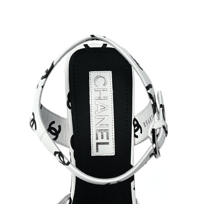 Chanel Printed Lambskin Coco Beach Platform Sandals 40 White Black 7 of 9