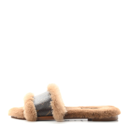 Louis Vuitton Mink Fur Monogram Lock It Flat Mule 36 Cognac 1 of 8