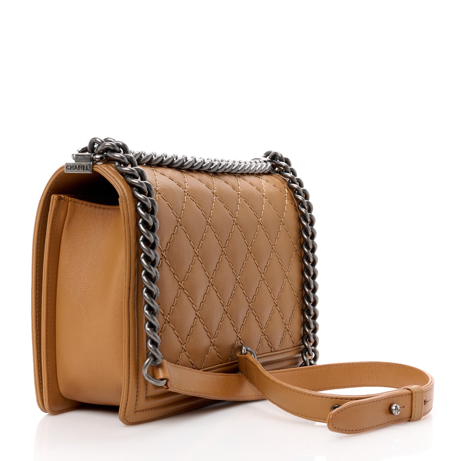 Chanel Calfskin Quilted Double Stitch New Medium Boy Flap Camel 3 of 10