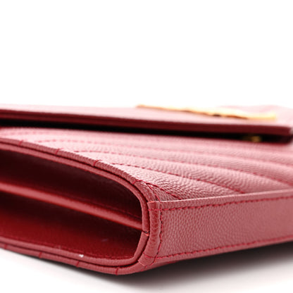 Saint Laurent Grain De Poudre Matelasse Chevron Monogram Chain Wallet Opyum Red 8 of 11