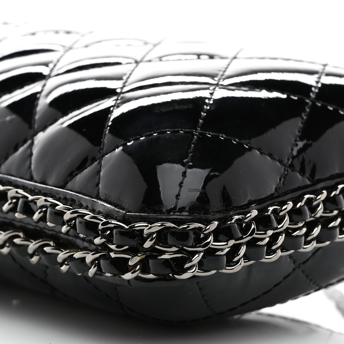 Patent Quilted Chain Around Clutch Black