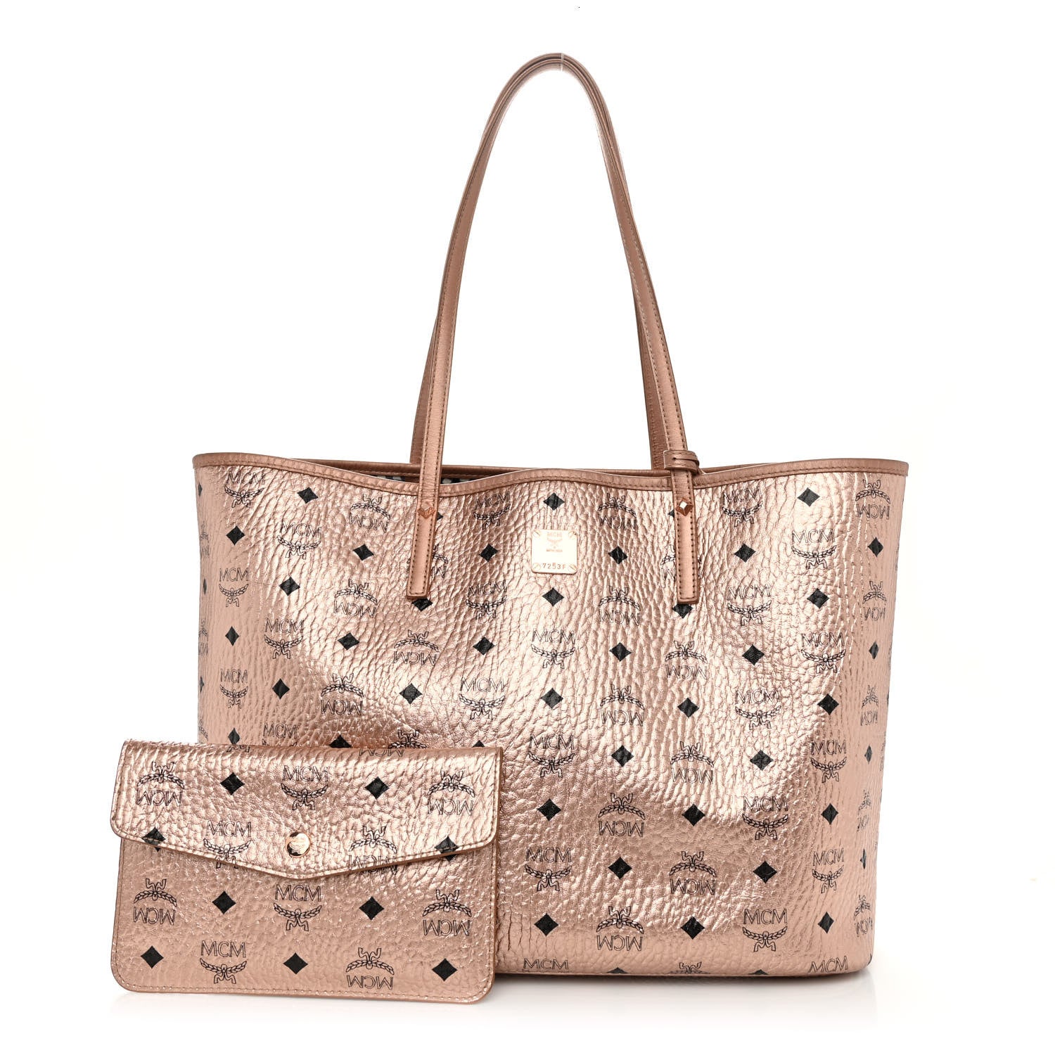 MCM Metallic Visetos Medium Reversible Shopper Tote Champagne Gold 1 of 18