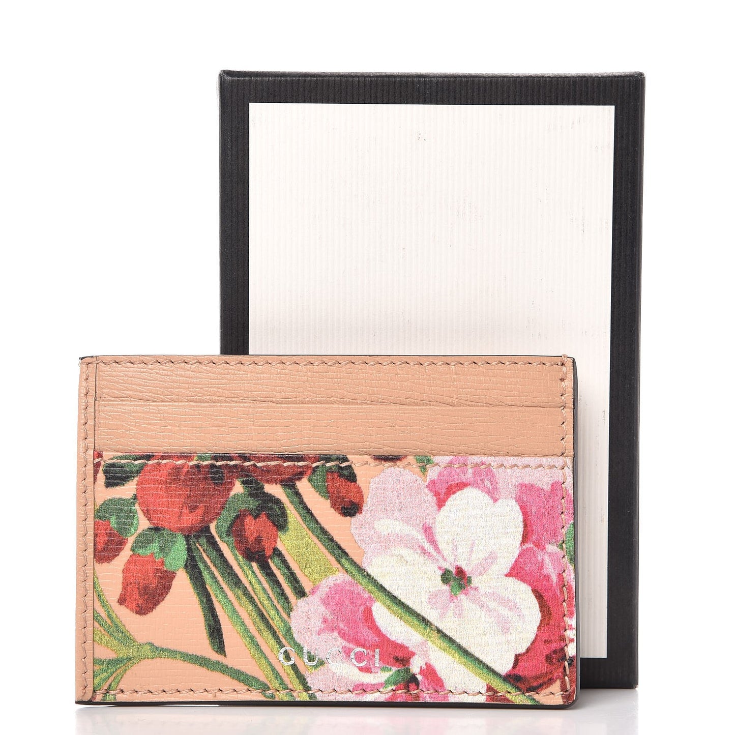 Shangai Calfskin Blooms Print Card Holder Pink Apricot Multicolor