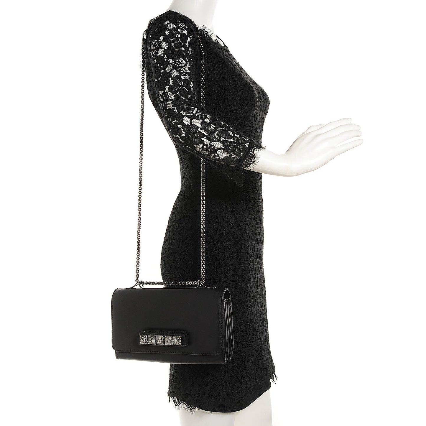 Nappa Crystal Encrusted Studs Va Va Voom Shoulder Bag Black