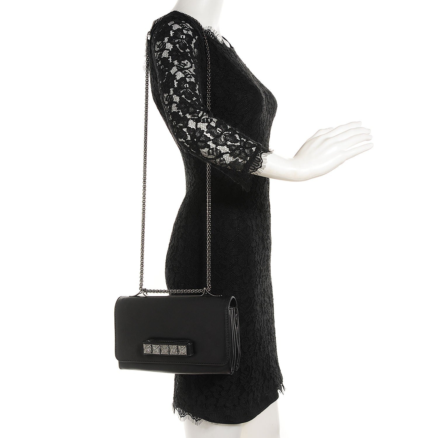 Valentino Garavani Nappa Crystal Encrusted Studs Va Va Voom Shoulder Bag Black 2 of 8