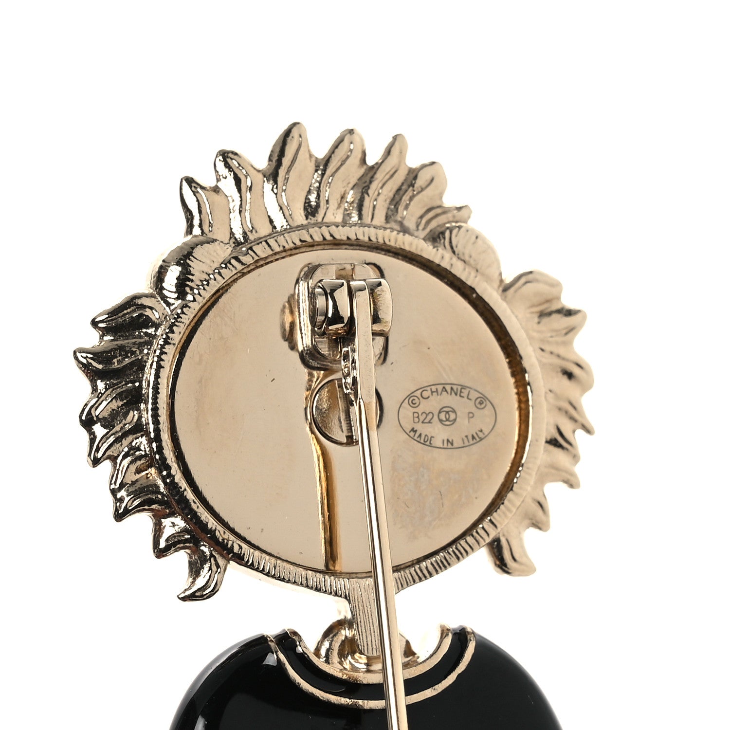 Chanel Enamel Crystal Pearl CC Lion Brooch Black White 1926354