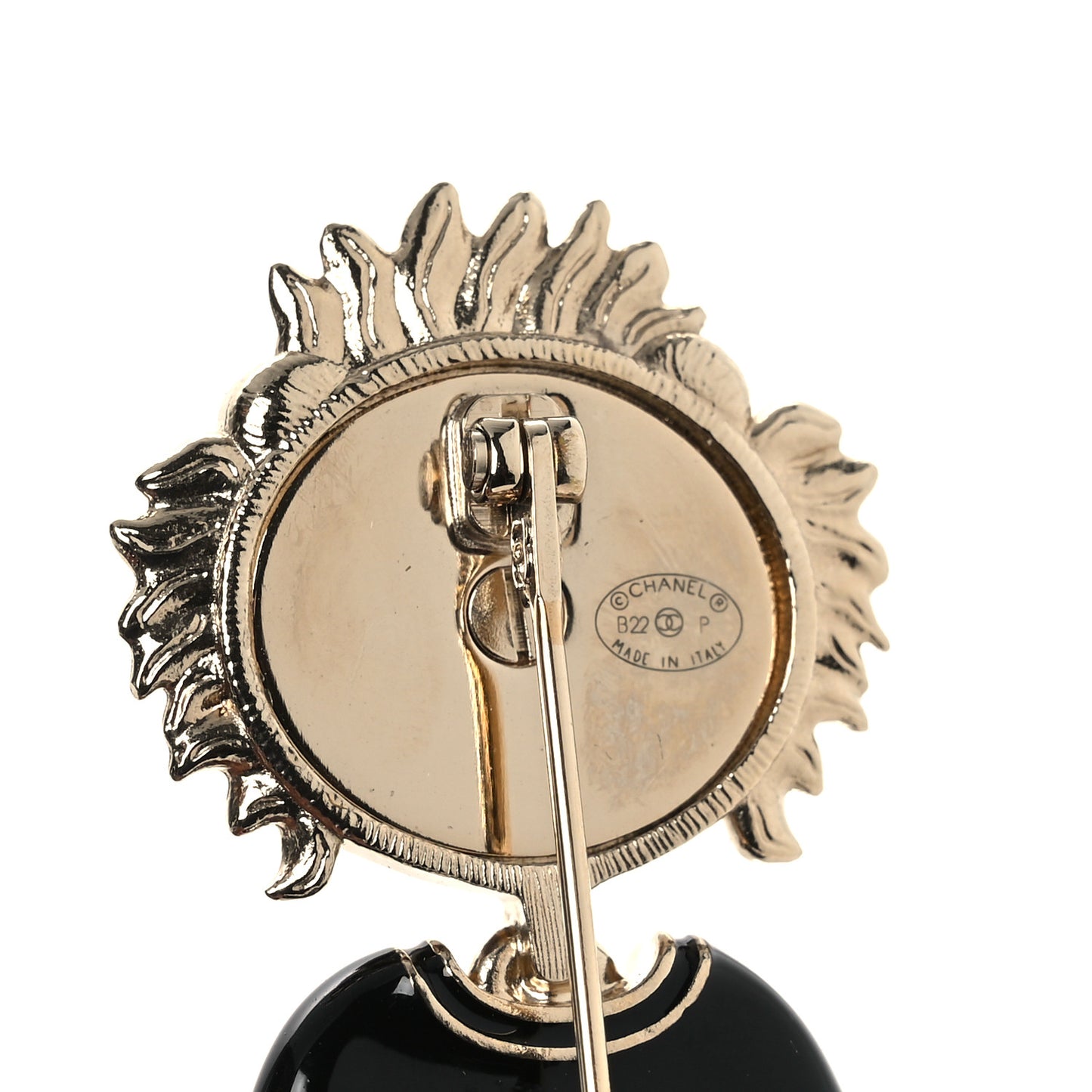 Enamel Crystal Pearl CC Lion Brooch Black White