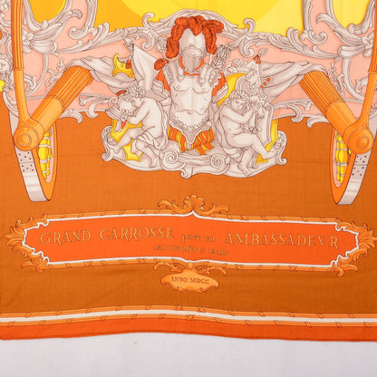 Hermes Cashmere Silk Grand Carrosse Shawl 140 Caramel Jaune Potiron 3 of 5