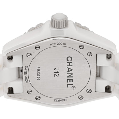 Chanel Stainless Steel Ceramic Diamond Pave Bezel 33mm J12 Quartz Watch White 4 of 5