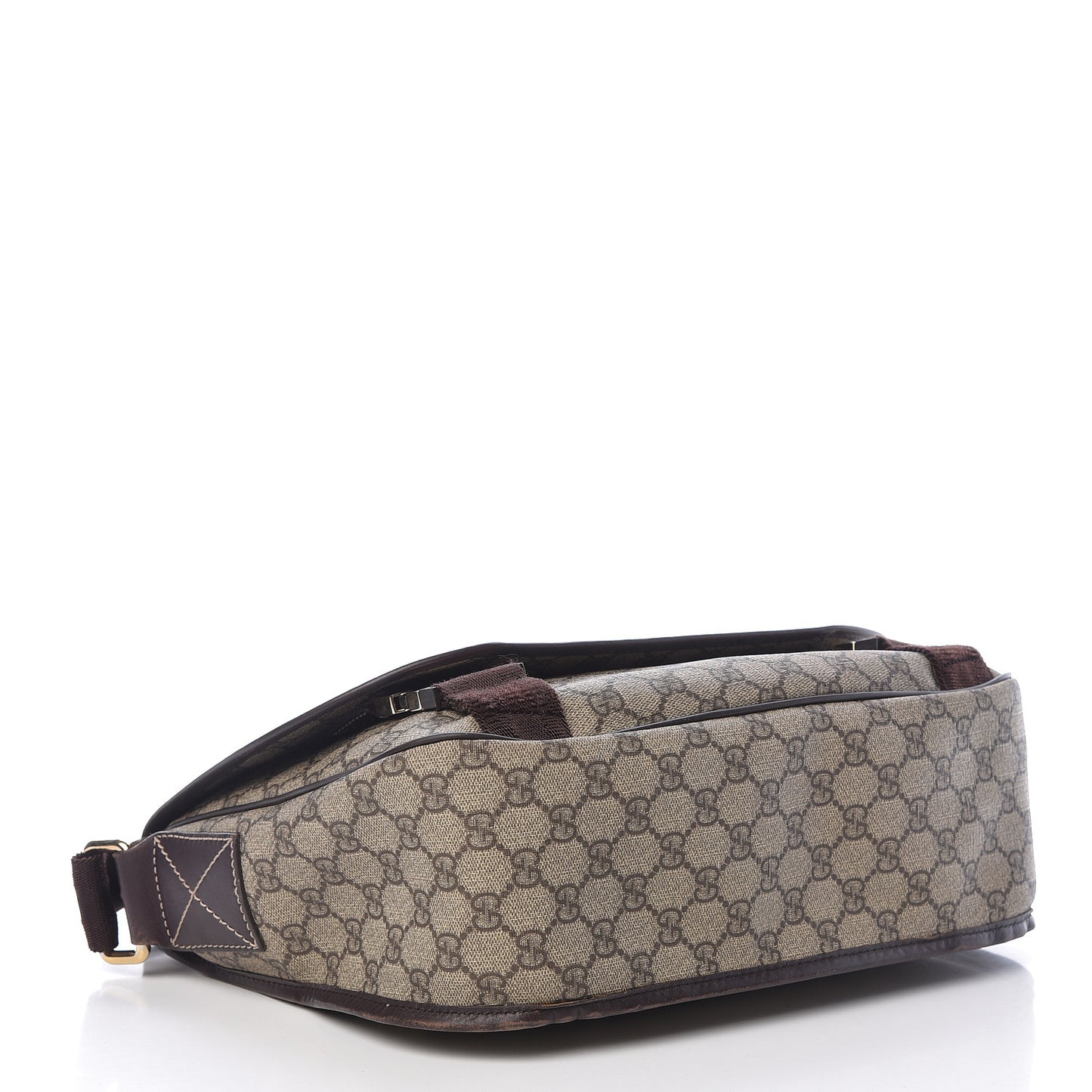 GG Plus Monogram Medium Double Buckle Flap Messenger Bag Beige Dark Brown
